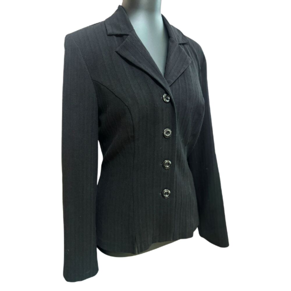 My Michelle Black Pinstripe Blazer Jacket Fitted Button Front 5/6 Small